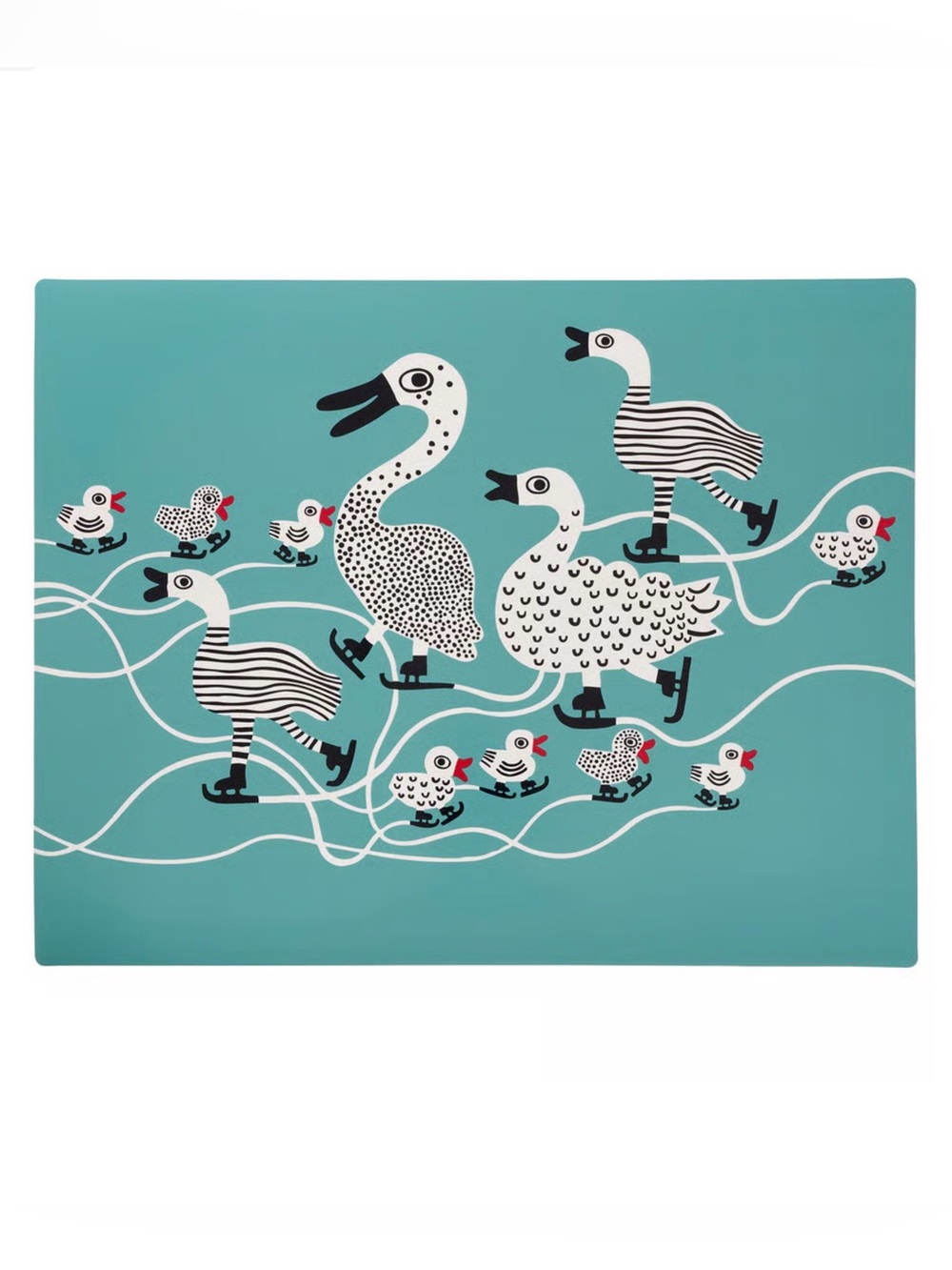 Aqua Duck Family Placemat with Whimsical Black & White Birds